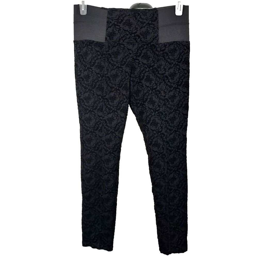 Whimsy Goth One 5 One Black Floral Velvet Flock Legging Pants Size Medium